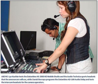 Sound engineer operating a mixing console during an event